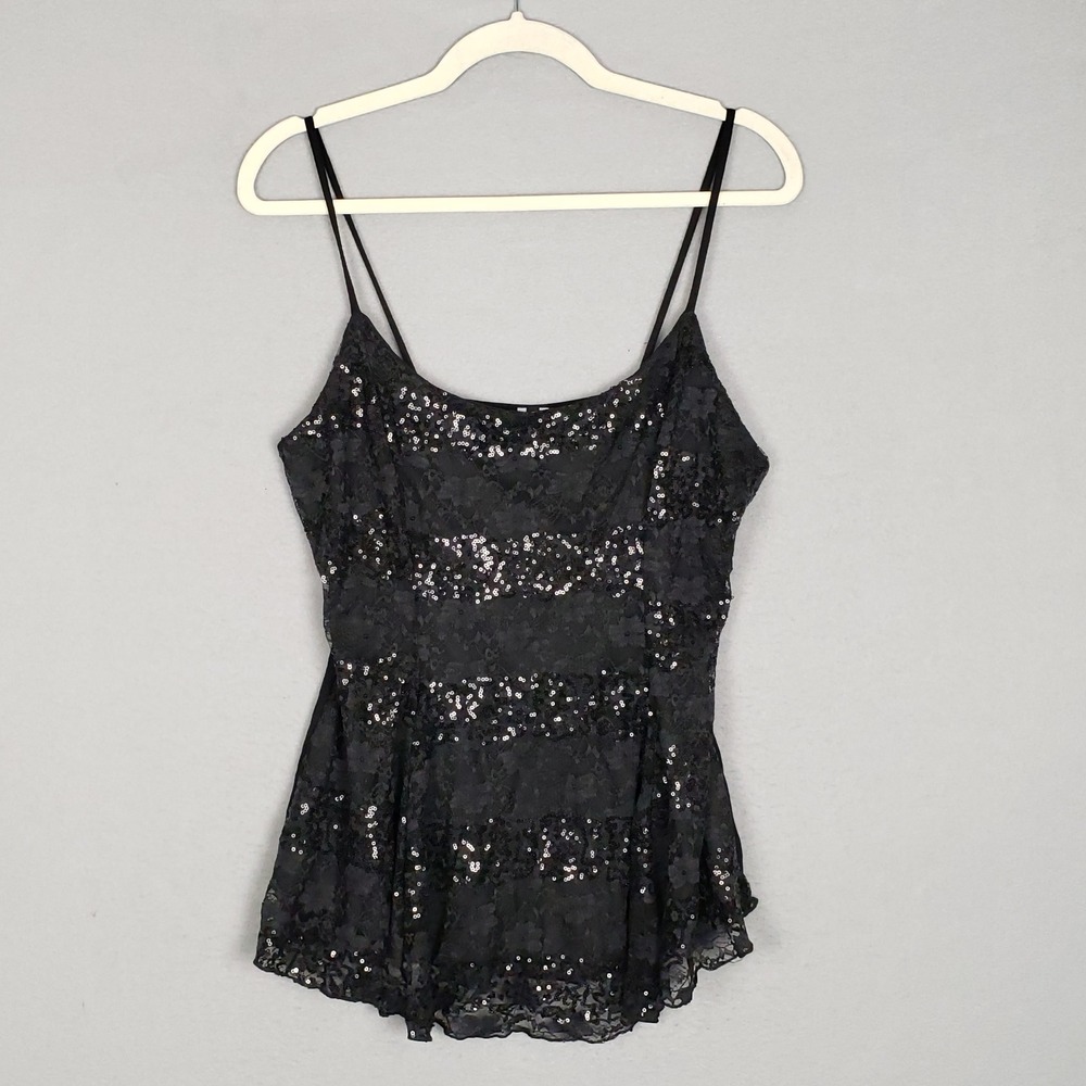 Vintage Toto Sequin Lace Babydoll Top Black Going Out Cocktail Party Size 2XL